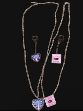 Hot Topic Pink & Purple Heart and Lip Necklace Set